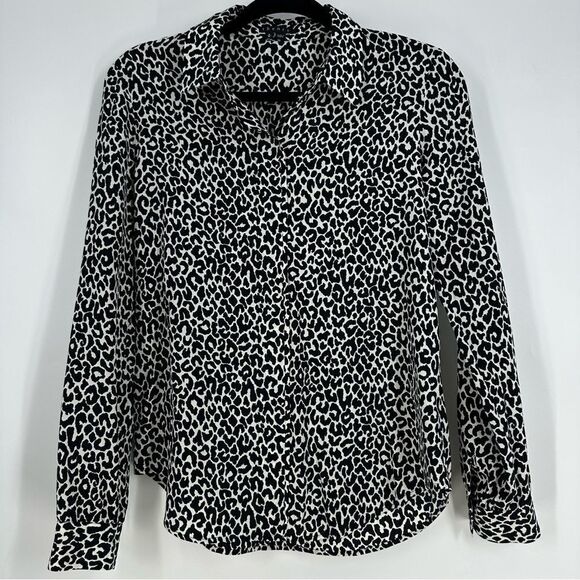 THEORY Women’s 100% Silk Animal Print Button Down Long Sleeve Blouse Sz S - Picture 1 of 7